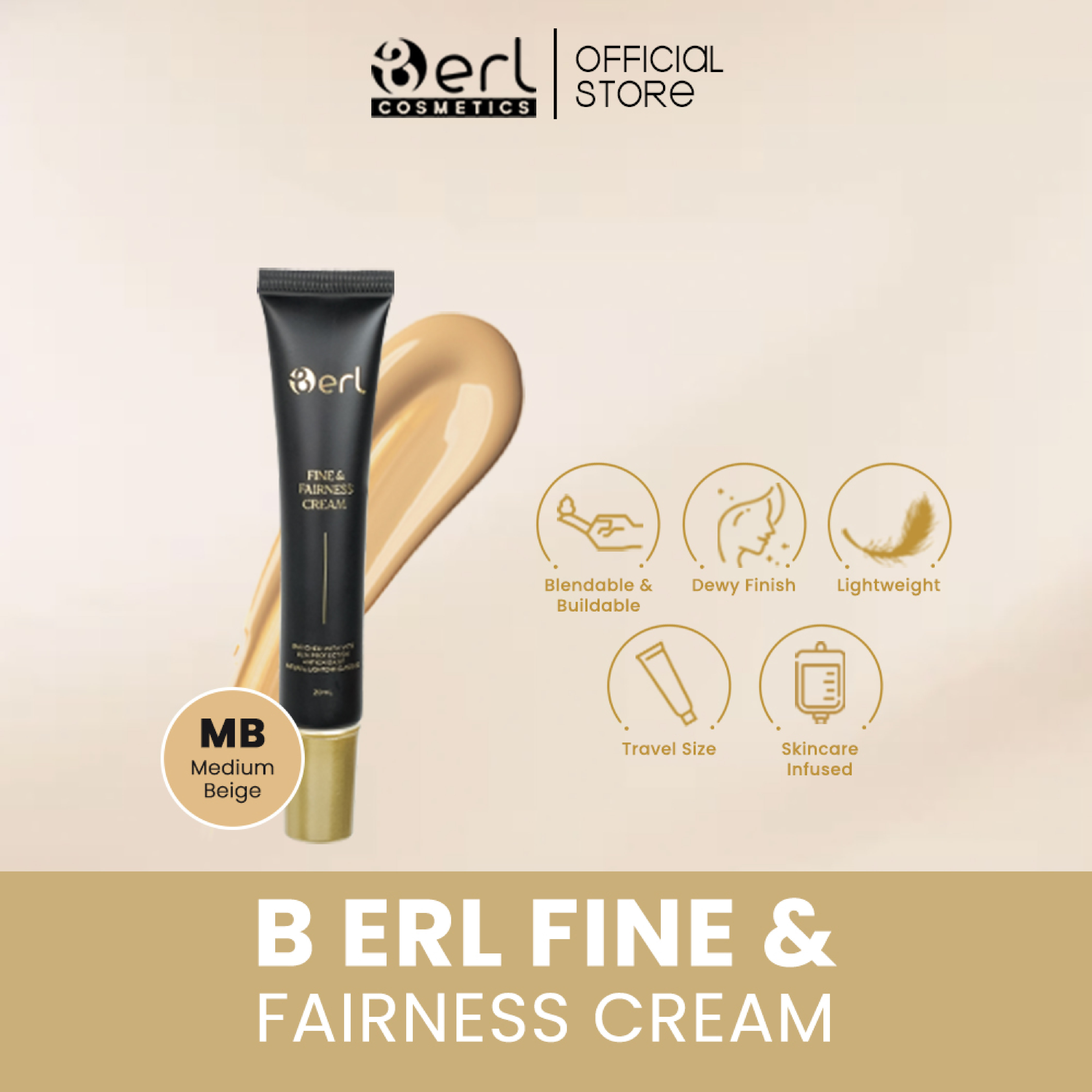 B ERL FINE AND FAIRNESS CREAM TRAVEL SIZE MEDIUM BEIGE 20 ML