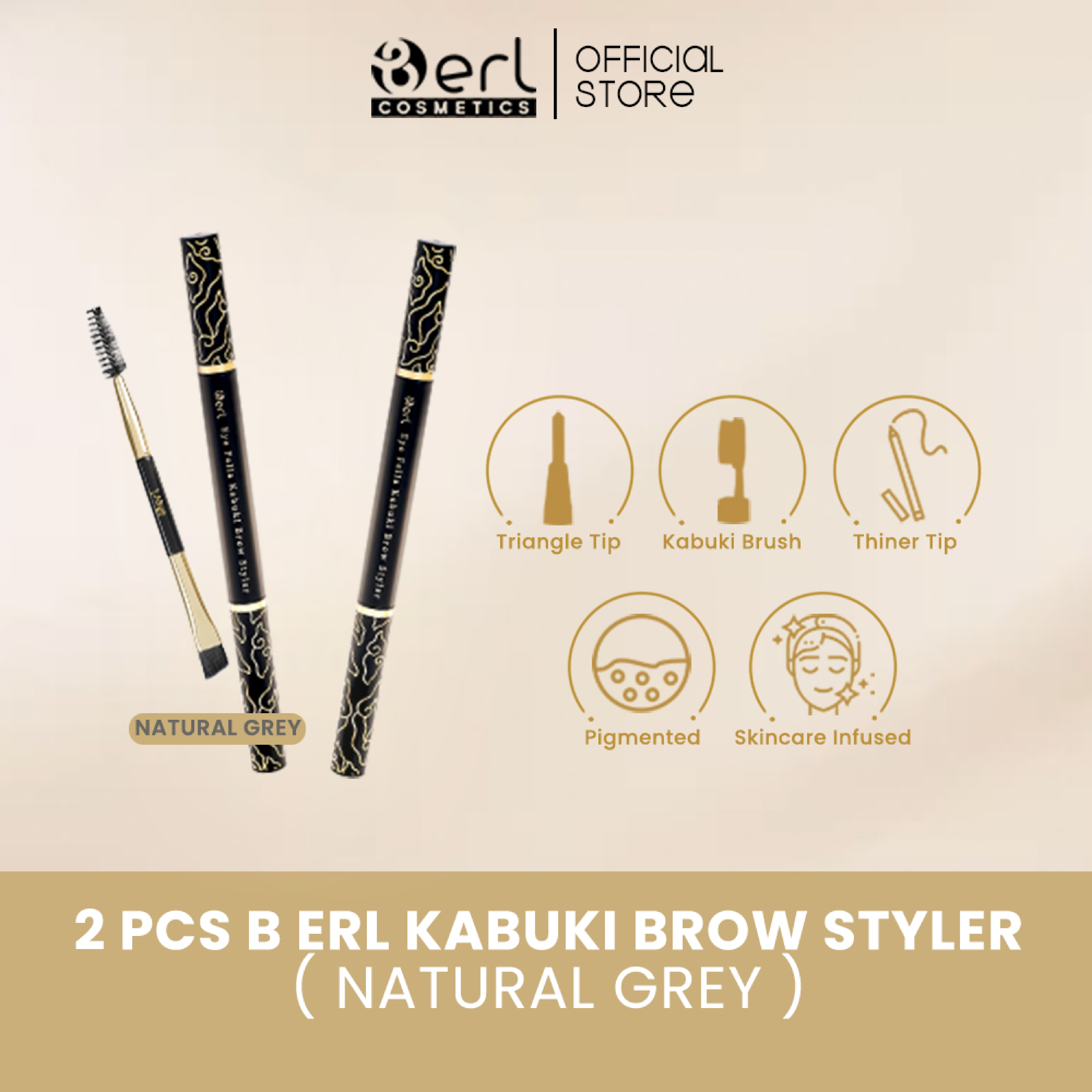 BUNDLING 2 PCS B ERL EYE FELLA KABUKI BROW STYLER (NATURAL GREY)