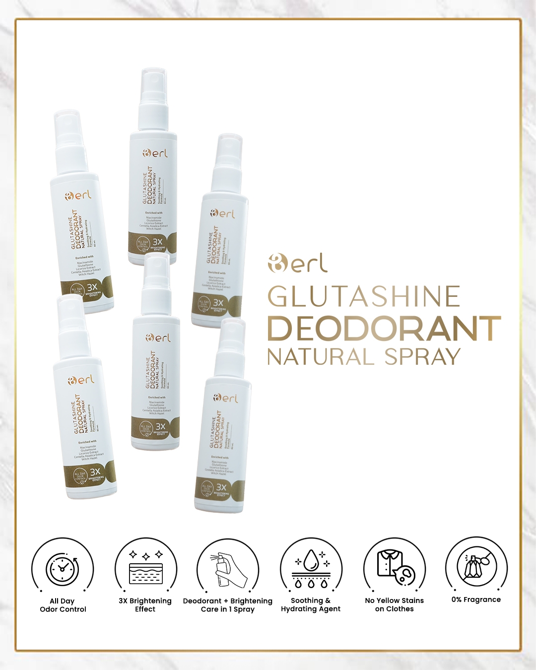 BUNDLING B ERL GLUTASHINE DEODORANT NATURAL SPRAY 6 PCS